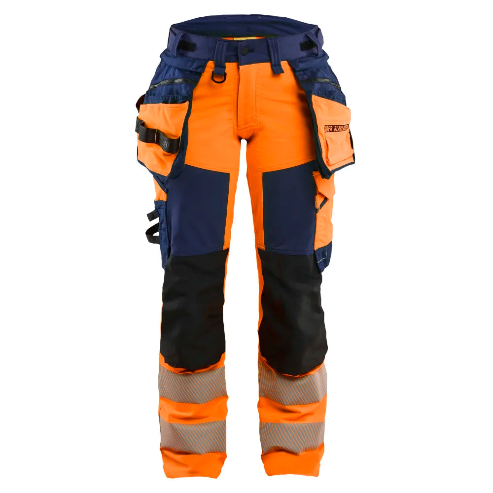 Blaklader 7022 1648 Dames High Vis Werkbroek 4-Weg Stretch Met Gereedschapszakken High Vis Oranje Marineblauw