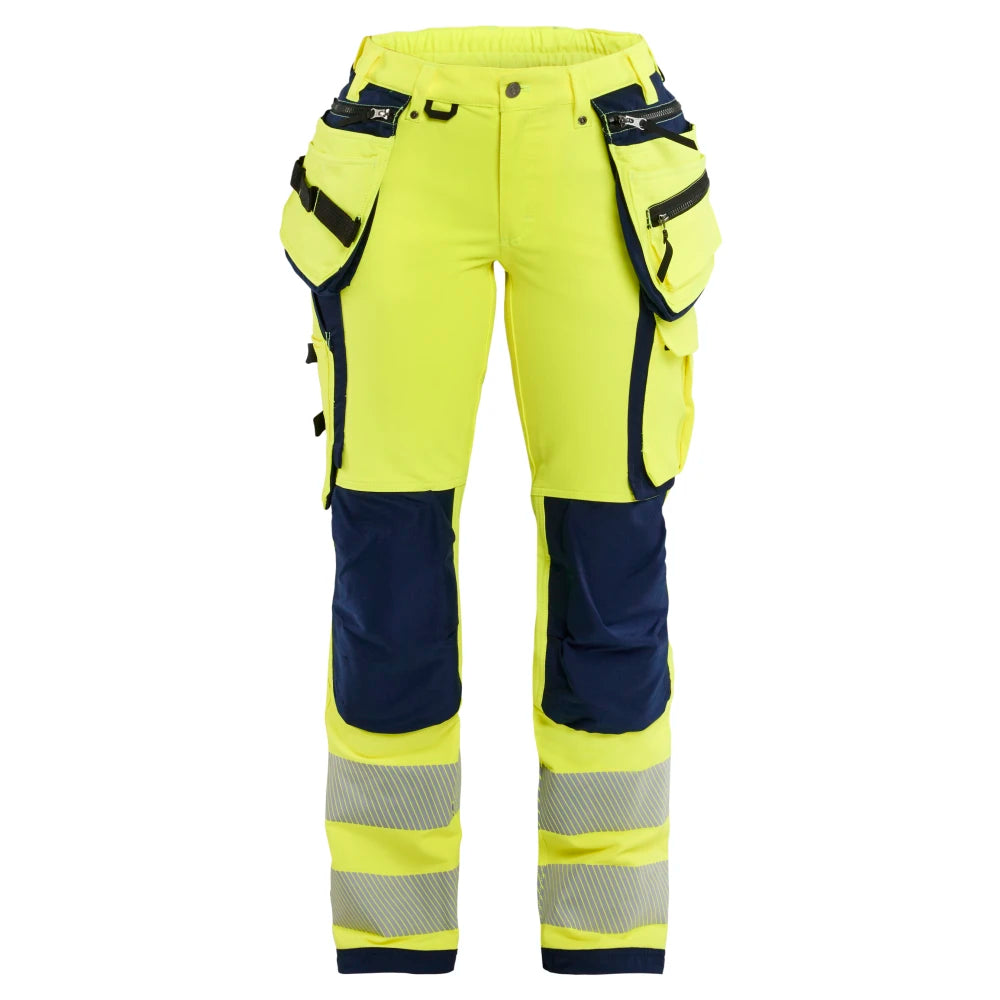 Blaklader 7197 1642 Dames High Vis Werkbroek 4-Weg Stretch Met Gereedschapszakken High Vis Geel Marineblauw