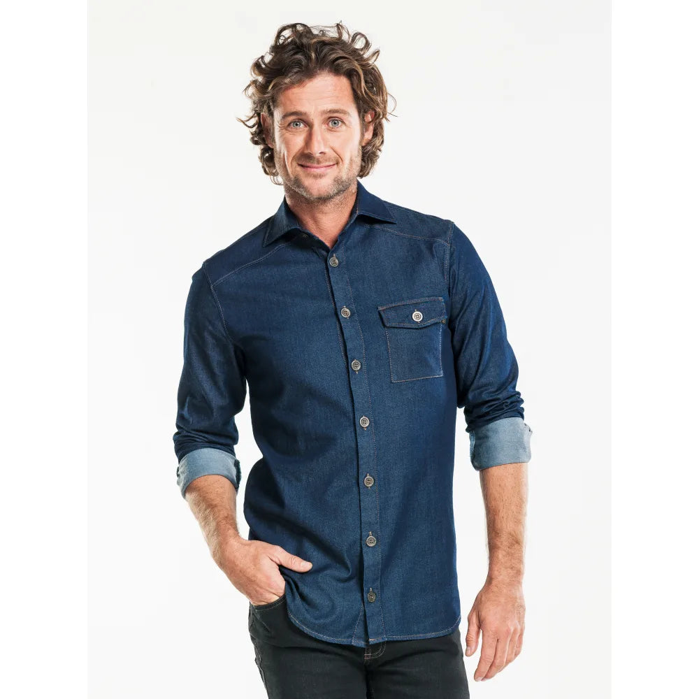 Chaud Devant Overhemd/Blouse Men Blue Denim Stretch Donkerblauw